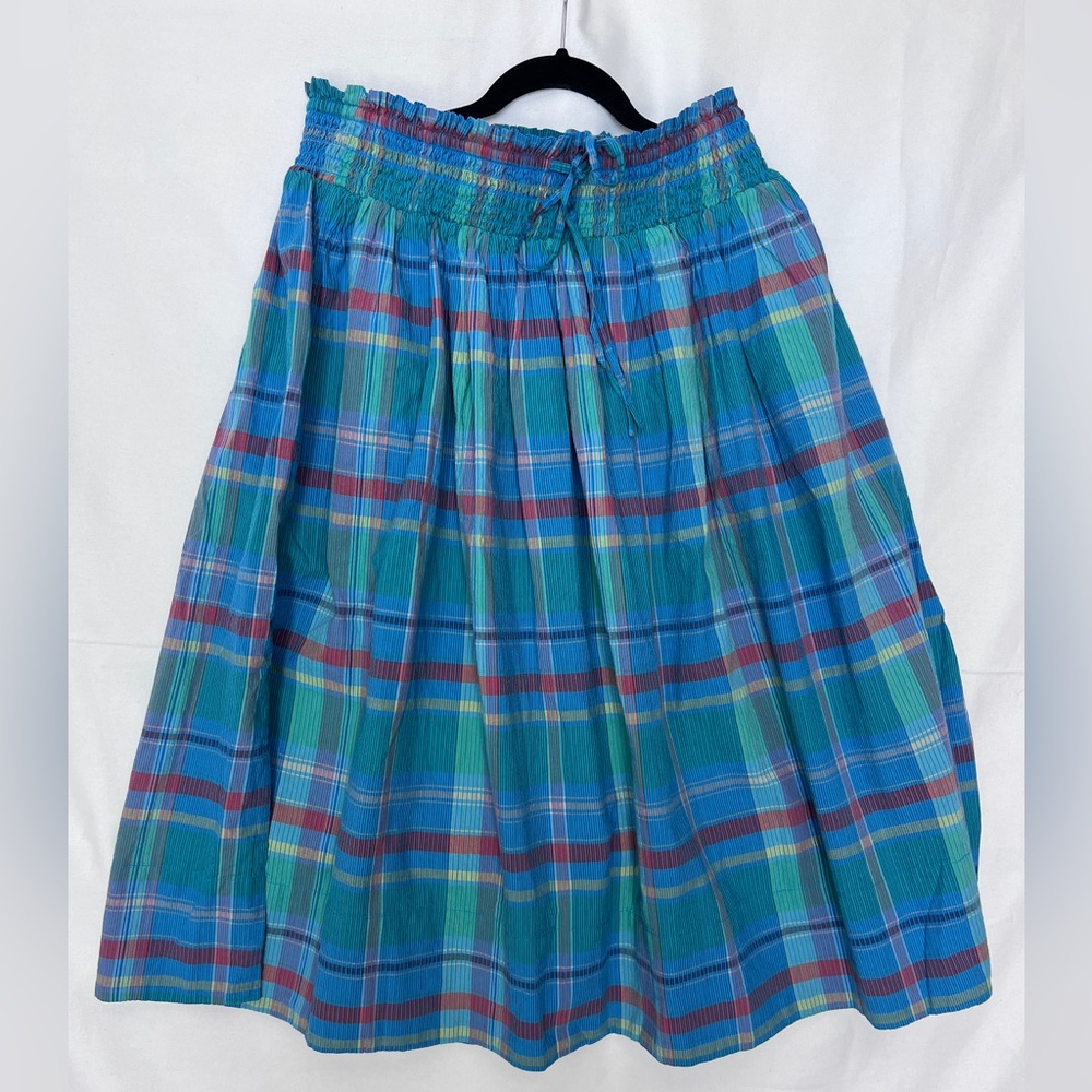 Free Assembky Blue & Green Plaid Elastic-Waist Maxi Skirt SIZE M like new